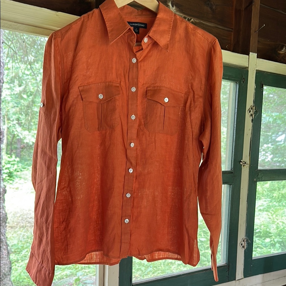 Lands’ End Linen Button-Up Shirt Sz 12